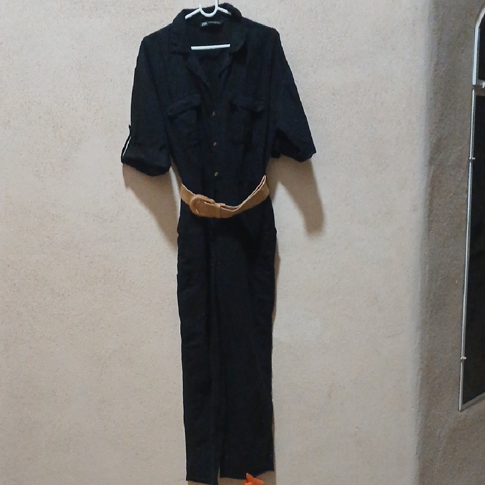 "Priced to Sell"  Zara Black Jumpsuit with Tan Belt